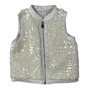 Tahari Baby Girls Shimmer Faux Fur Leather Vest Cream Crocodile  Size‎ 18M